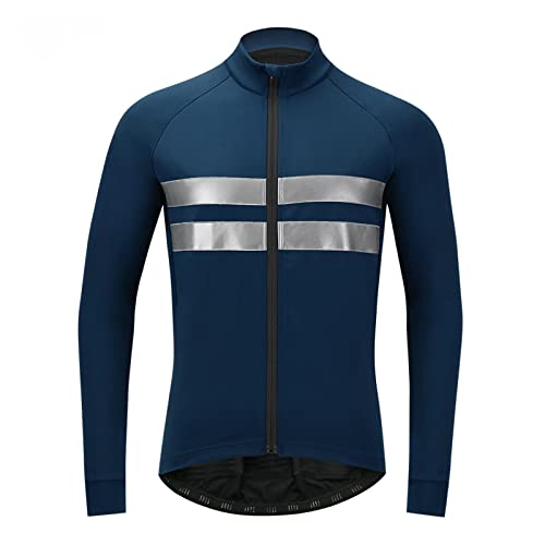 Beylore Maillot Ciclismo Hombre Invierno Manga Larga Maillots Bici Hombre MTB Térmico Impermeable Reflectante Transpirable Ropa Ciclismo con Cremallera Completa y 3 Bolsillos Traseros,Azul,M