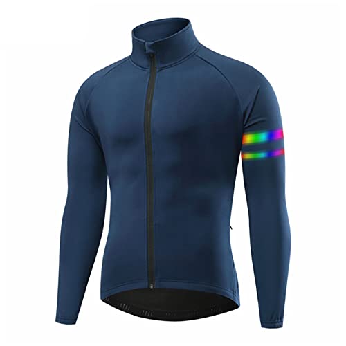 Beylore Maillot Ciclismo Hombre Invierno Manga Larga Maillots Bici Hombre MTB Térmico Impermeable Reflectante Transpirable Ropa Ciclismo con Cremallera Completa y 3 Bolsillos Traseros,Azul,XXL