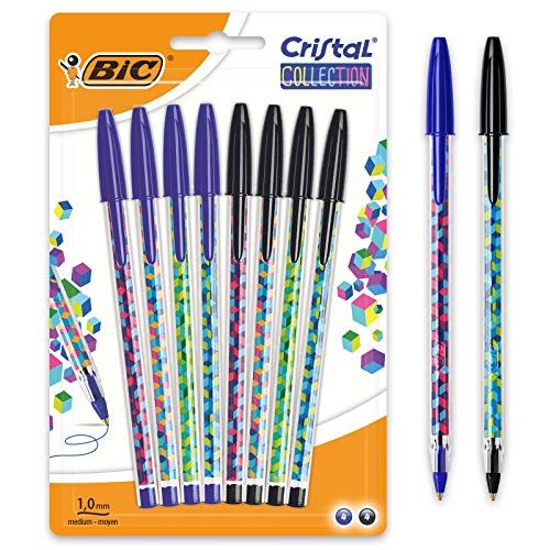 BIC Cristal Collection Stylos- Bolas de punta media (1,0 mm), color negro y azul