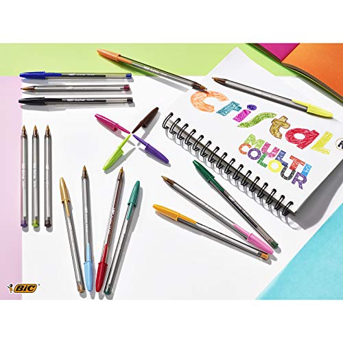 "BIC Cristal Multicolour - Pack de 15 unidades, bolígrafos de punta ancha (1,6 mm), colores surtidos, ideal para dibujos y anotaciones"