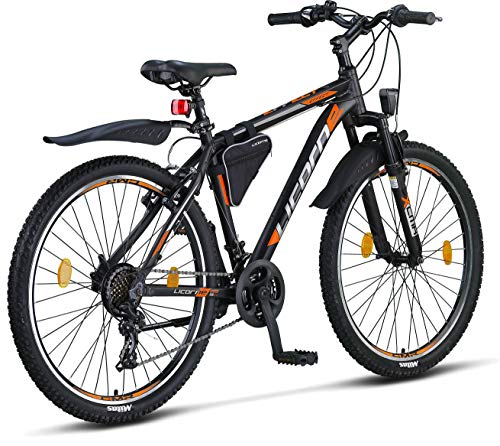 Bicicleta de montaña Licorne Bike Effect de 26 pulgadas, cambio de 21 velocidades, suspensión de horquilla, bicicleta para niños y hombre, bolsa para cuadro