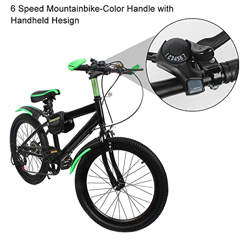 Bicicleta de montaña para niños y jóvenes, con doble freno de disco, verde, 20 pulgadas, 6 velocidades