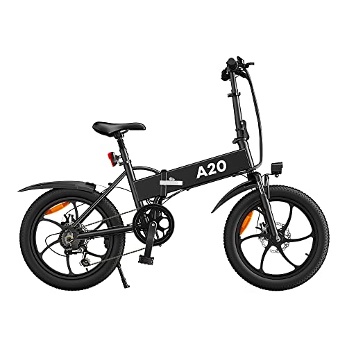 Bicicleta eléctrica ADO A20 250W Mujeres Hombres Bicicleta eléctrica Plegable/Bicicleta eléctrica de Ciudad con batería de Iones de Litio Desmontable de 36V 10.4Ah, 25 km/h (Negro, 20)