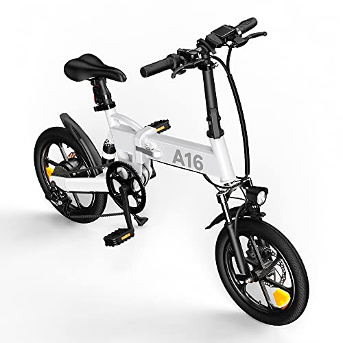 Bicicleta eléctrica Plegable ADO A16, Bicicleta eléctrica para Ciudad de 250 W, con Batería Extraíble de 36 V / 7,8 Ah, Caja de Cambios Shimano de 7 Velocidades, Velocidad Máxima de 25 km/h