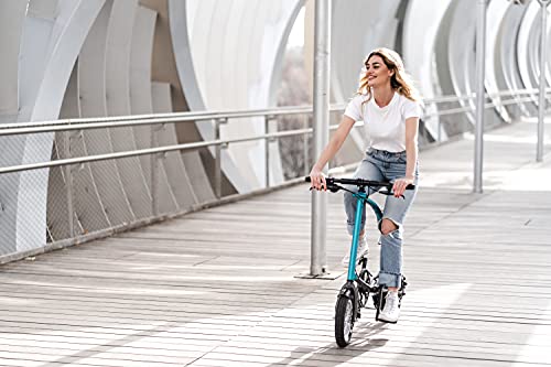 Bicicleta eléctrica Plegable OSSBY Curve Electric Turquesa Marino - ebike Urbana Plegable para Ciudad - 70km de autonomía - 3 Velocidades - Rueda de 14" - Cuadro de Aluminio - Fabricada en España