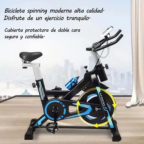 Bicicleta estática Spinning- Bicicletas Spinning para Fitness - Volante Inercia 12 kg,Maximo Peso 120kg,Pantalla LCD con pulsómetro. (AZUL BLUE)