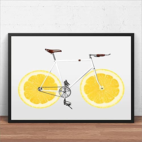 Bicicleta LimóN Poster Impresiones Creatividad Lienzo Arte De La Pared Pintura De Dibujos Animados Ciclismo Cuadro De Pared Decoracion NóRdica para Salon De Estar En El Hogar 60x90cm Sin Marco