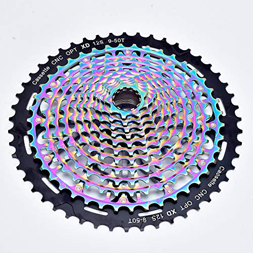 BIKECO MTB 11/12 velocidad Cassette 9-50T gran relación ultra ligera CNC Freewheel Rainbow Full Steel Bicicleta de montaña piñón compatible con XX1 Eagle XD (12 velocidades 9-50T)