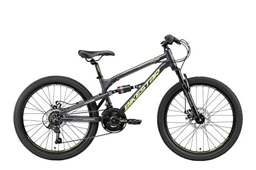 BIKESTAR Bicicleta de montaña de Aluminio Suspensión Doble Bicicleta Juvenil 24 Pulgadas de 9 años | Cambio Shimano de 21 velocidades, Freno de Disco | niños Bicicleta | Negro