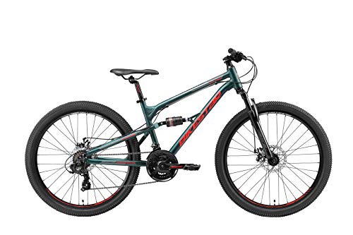 BIKESTAR Bicicleta de montaña de Aluminio Suspensión Doble Completa 26 Pulgadas | Cuadro 16" Cambio Shimano de 21 velocidades, Freno de Disco, Fully MTB | Verde