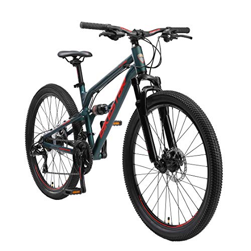 BIKESTAR Bicicleta de montaña de Aluminio Suspensión Doble Completa 26 Pulgadas | Cuadro 16" Cambio Shimano de 21 velocidades, Freno de Disco, Fully MTB | Verde