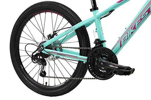 BIKESTAR Bicicleta de montaña Juvenil de Aluminio 24 Pulgadas de 10 a 13 años | Bici niños Cambio Shimano de 21 velocidades, Freno de Disco, Horquilla de suspensión | Menta