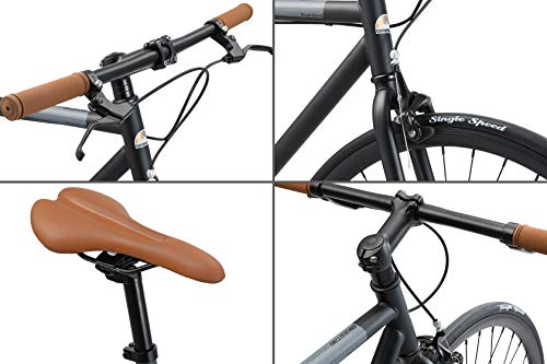 BIKESTAR Bicicleta de Paseo, Single Speed 700C Ruedas 28" | Bici de Carretera Cuadro 53 cm Retro Vintage Bici de Ciudad para Hombres y Mujeres | Negro