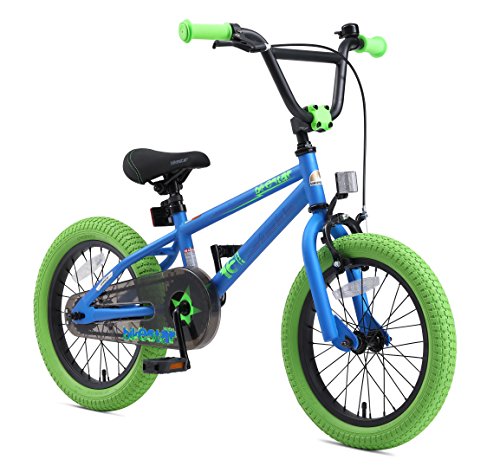 BIKESTAR Bicicleta Infantil para niños y niñas a Partir de 4 años | Bici 16 Pulgadas con Frenos | 16" Edición BMX Azul Verde