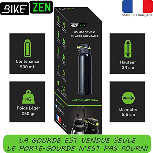 BIKEZEN Botella de agua isotérmica bicicleta bici 500 ml, Bidón ciclismo isotérmico de acero inoxidable, ecológica, reutilizable, sin BPA, con pipeta de silicona, resistente al agua a prueba de fugas