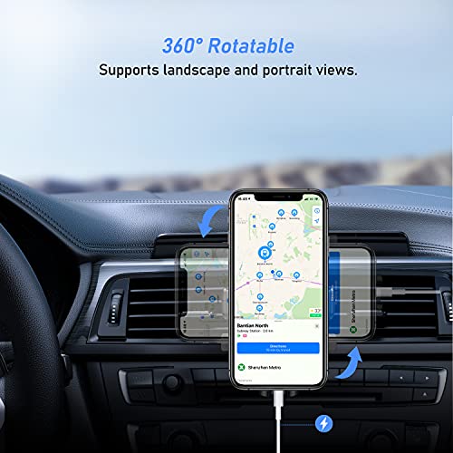 Blukar Soporte Móvil Coche, Universal Soporte Teléfono Coche para Rejilla del Aire Ventilación, 360° Rotación/Lanzamiento de una Tecla para iPhone 12/11 y Otros Dispositivos de 4-6.7 Pulgadas