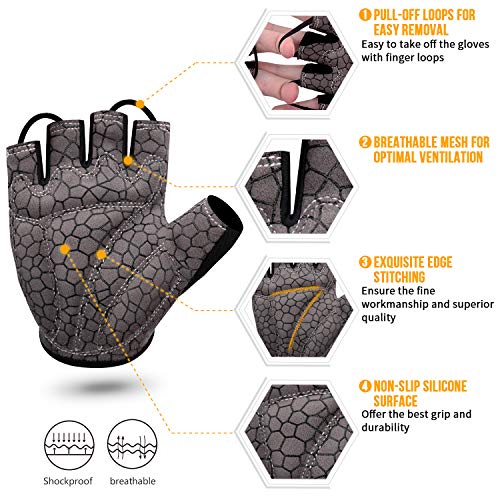 boildeg Guantes de Ciclismo de Bicicleta Guantes de Bicicleta de Carretera de Medio-Dedo para Hombres Mujeres Acolchado Antideslizante Transpirable (Negro, S)