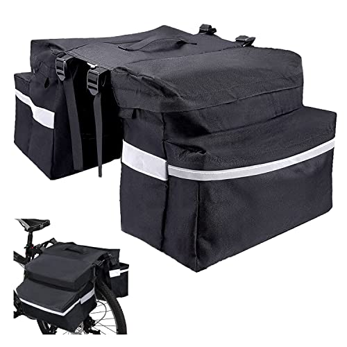 Bolsa Trasera para Bicicleta Multifuncional con Doble Bolsas Alforjas Traseras, Cesta Bicicleta Trasera Impermeable Doble Bolsa para Portaequipajes, Bolsa Lateral para Bicicletas MTB 20 L (Negro)