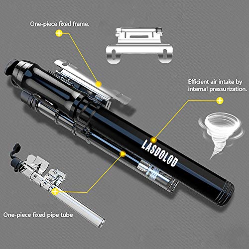 Bomba de bicicleta mini, 260PSI, para carretera y bicicleta de montaña, bomba de bola con aguja, se adapta a la válvula Schrader y Presta, accesorios de bicicleta y fútbol Montaje en marco