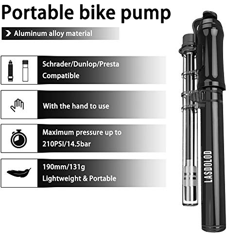 Bomba de bicicleta mini, 260PSI, para carretera y bicicleta de montaña, bomba de bola con aguja, se adapta a la válvula Schrader y Presta, accesorios de bicicleta y fútbol Montaje en marco