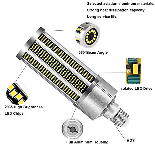 Bombilla LED tipo maíz de 20W, Lamparas de Techo E27 Superbrillante,6000K 2400 Lúmenes,Blanco frío,Equivalente a Incandescente de 200W,para Almacén Taller Garaje,2 Paquetes