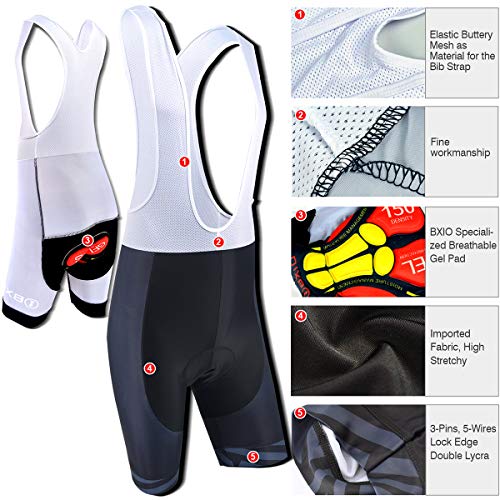 BXIO Ropa Ciclismo Verano Manga Corta, Maillot Ciclismo Hombre con Tira Reflectante y Culotte con Tirantes Acolchado Gel, Azul (207, Culotte con Tirantes), 3XL