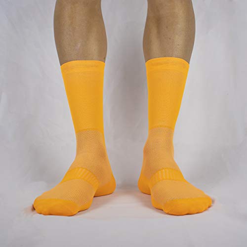 Calcetines Ciclismo Ultra Finos Compresivos Verano Transpirables Antibacterianos Compresión. Diseñados en Murcia. Fabricados en España. Ultralight. (Naranja, 43-45)