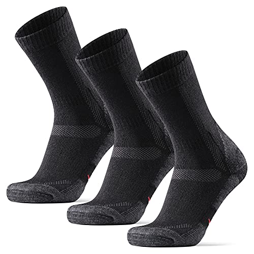 Calcetines de Marcha y Senderismo de Lana Merina para Hombre, Mujer y Niños, Otoño e Invierno, Calcetines Térmicos de montaña, Transpirables, Anti-Rozaduras y Acolchados, Pack de 3 (Negro/Gris, 39-42)