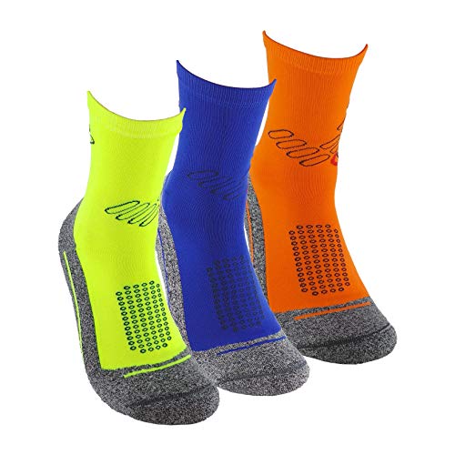 Calcetines deportivos (3 pares) SIN COSTURAS de alto rendimiento para hombre o mujer. Ideales para deportes como running, crossfit, ciclismo, pádel, trekking; Cómodos y resistentes. (Am/Az/Na, 39-42)