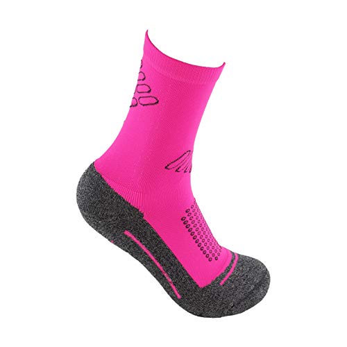 Calcetines deportivos (3 pares) SIN COSTURAS de alto rendimiento para hombre o mujer. Ideales para deportes como running, crossfit, ciclismo, pádel, trekking; Cómodos y resistentes. (Am/Ros/Na, 35-40)