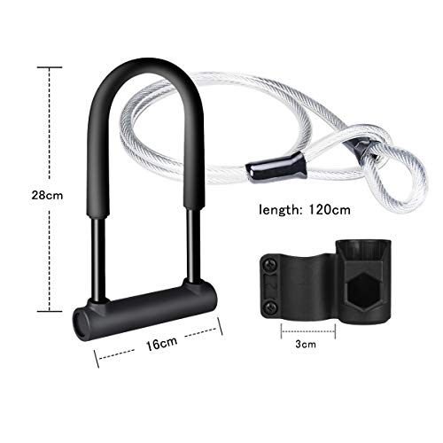 Candado en U, U Lock DINOKA Candado Bicicleta Alta Seguridad de 16mm 1200mm de Cable de Acero trenzado flexible