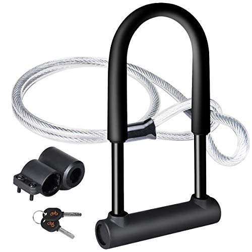 Candado en U, U Lock DINOKA Candado Bicicleta Alta Seguridad de 16mm 1200mm de Cable de Acero trenzado flexible