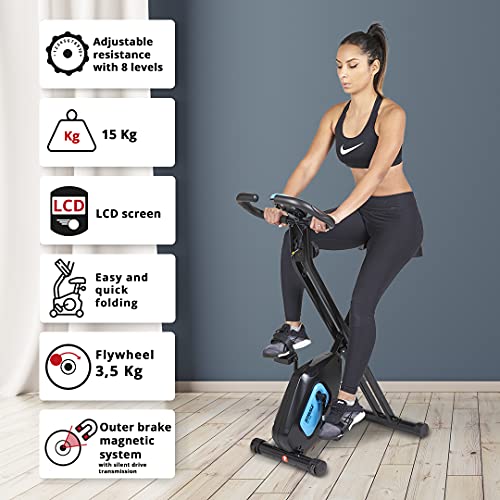 CARE FITNESS - Bicicleta estática plegable SV-316 - 7 funciones - Peso de inercia de 4 kg - Frenado magnético, Monitores de frecuencia cardíaca - Bicicleta de ciclismo de diseño y con buen rendimiento