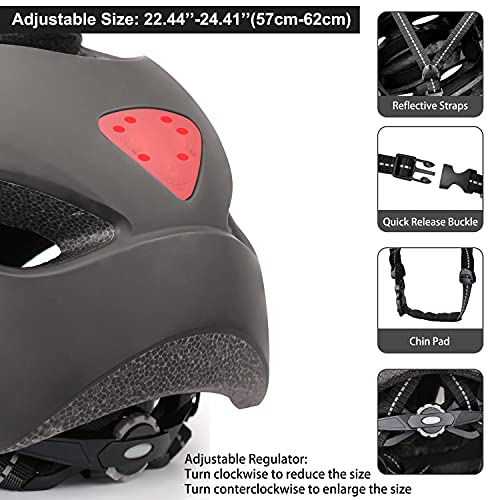 Casco Bicicleta, KINGLEAD Casco Bicicleta Hombre Mujer con luz LED y Correas de Reflectantes Casco Bicicleta Adultos para Ciudad Casco para Ciclistas Casco de Bici de Carretera con Visera