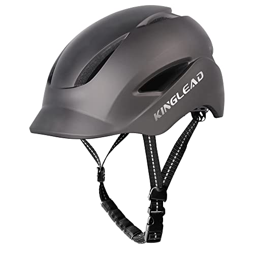 Casco Bicicleta, KINGLEAD Casco Bicicleta Hombre Mujer con luz LED y Correas de Reflectantes Casco Bicicleta Adultos para Ciudad Casco para Ciclistas Casco de Bici de Carretera con Visera