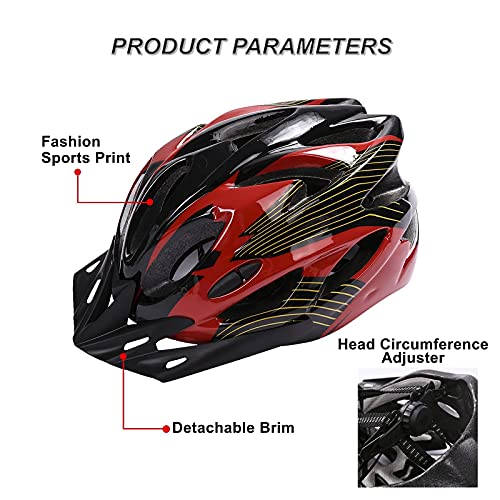 Casco de Bicicleta, Casco de Bicicleta de Montaña Casco de Bicicleta para Adultos Ajustable con Visera Extraíble para Bicicleta MTB City Specialized Casco de Bicicleta para Hombres y Mujeres Rojo