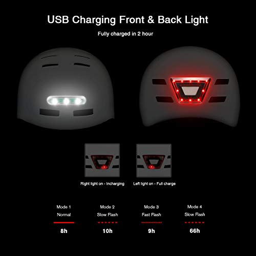 Casco de Bicicleta con LED Integrado y Casco de Ciclismo BMX Patin Casco Patinete Electrico Adulto con luz Trasera Ajustable Movilidad Urbana Bici Deporte CPSC y Certificado CE para Hombres y Mujeres