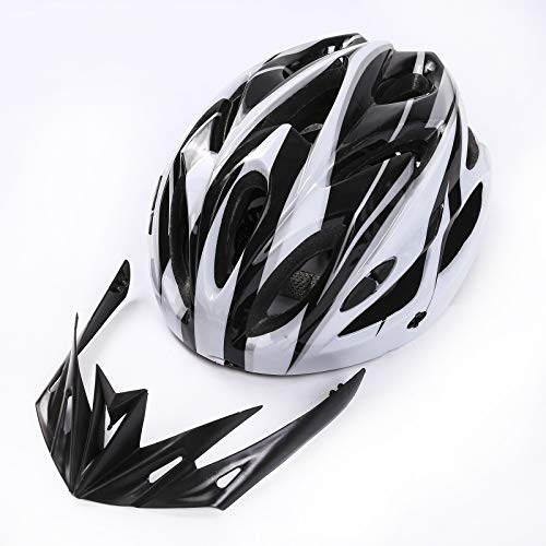 Casco de Bicicleta para Adulto Casco Ciclismo BMX Protector Ligero con Correa Ajustable y Visera Desmontable para Montar Protección de Seguridad Unisex para Carretera Montaña (Negro & Blanco, 52-61cm)