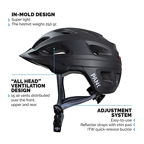 Casco de Patinete eléctrico homologado CE, Bicicleta de Ciudad y montaña. con luz led Posterior. Talla Adulto. Mujer y Hombre. Diseño Ultra Ligero con ventilación Integral. (Negro Mate)