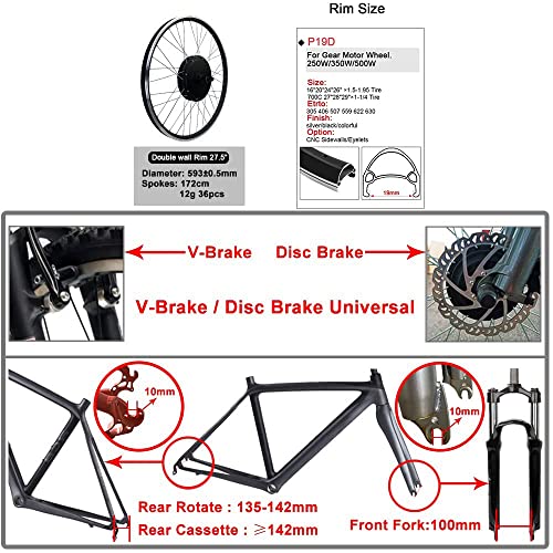 CH-LYD Kit de conversión ebike 48V 500W Motor de Cubo de Engranaje sin escobillas de Rueda Delantera, Ruedas 27.5 Pulgadas para Kit de conversión de Bicicleta eléctrica, con Pantalla LCD3