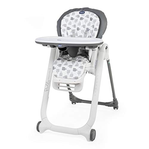 Chicco Polly Progres5 Trona Evolutiva para Bebés 0 Meses, 3 Años (15 kg), Trona Convertible y Compacta con 4 Ruedas, Ajustable y Transformable en Hamaca y Elevador de Silla para Niños, Gris (Grey)