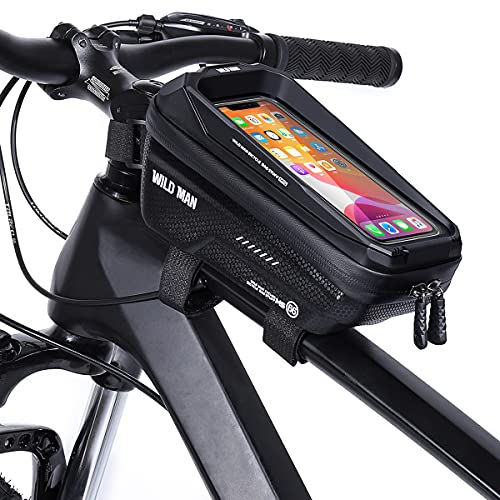 CHICLEW Bolsa de Movil Bicicleta Manillar, Bolsa para Bicicleta Cuadro Impermeable de Montaña, Táctil de Tubo Superior Delantero, para Teléfono Inteligente por Debajo de 6,7 Pulgadas