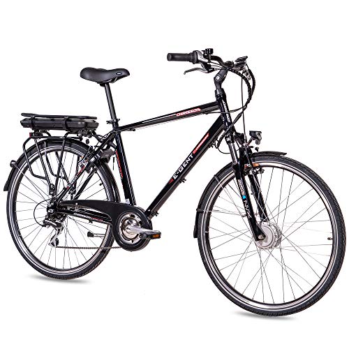 CHRISSON Bicicleta eléctrica de 28 pulgadas para trekking y ciudad, para hombre, E-Gent negro con 8 marchas Acera, Pedelec para hombre con motor delantero Ananda, 250 W, 36 V