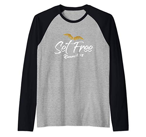 Christian - Set Free Romans 6:18 - Christian's Bible Verse Camiseta Manga Raglan