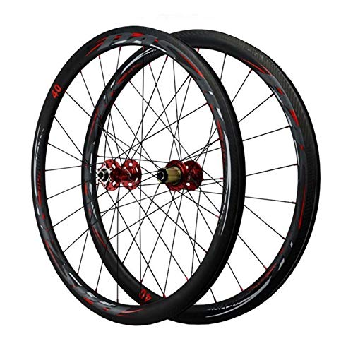 Ciclismo Wheels,Fibra de Carbon 24 Hoyos Liberación Rápida Bicicleta de Carretera Ruedas 700C*23C/25C/28C/32C/35C/38C Llantas (Color : 40mm, Size : Red hub)