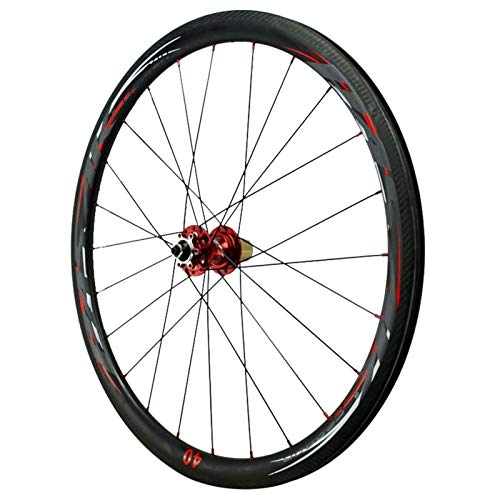 Ciclismo Wheels,Fibra de Carbon 24 Hoyos Liberación Rápida Bicicleta de Carretera Ruedas 700C*23C/25C/28C/32C/35C/38C Llantas (Color : 40mm, Size : Red hub)