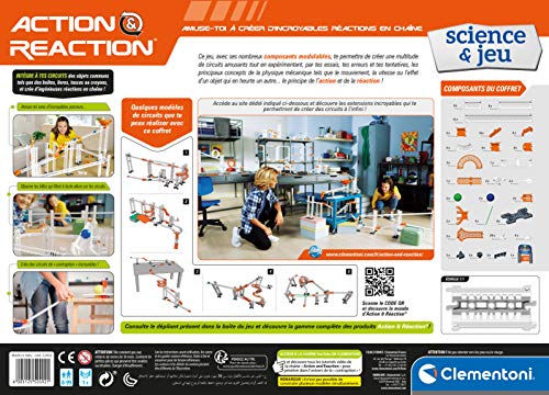 Clementoni- Action & Reaction – Efecto Caos – Juego de construcción – Circuito de Bolas Creativo, versión Francesa, Fabricado en Italia, a Partir de 8 años, Multicolor (52492)