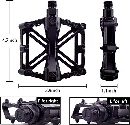 CLHBES Pedales de bicicleta de montaña MTB pedales planos de bicicleta, rodamientos de sellado durable de aluminio de 9 / 16 '' para la mayoría de las pistas de descenso de bicicletas BMX MTB enduro