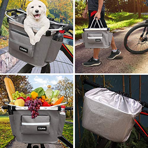 COFIT Cesta de Bicicleta Plegable, Canasta de Manillar de Bicicleta Multiusos Extraíble para Porta Mascotas, Bolsa de Compras, Bolsa de Viaje, Camping al Aire Libre Actualizado Gris