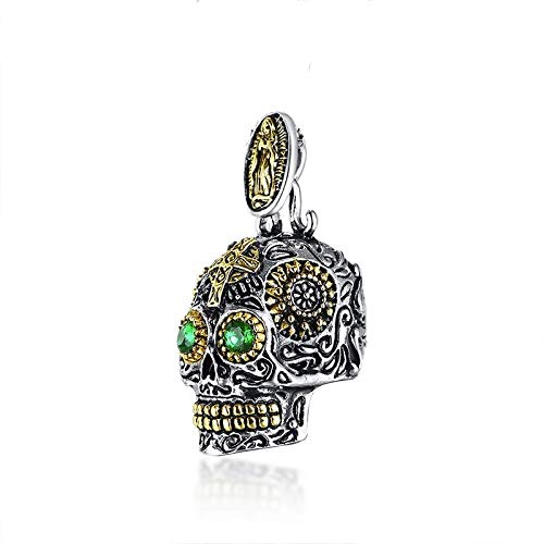 Collar de hombreAcero Inoxidable Punk Biker Joyería Masculina Calavera De Azúcar Grande Mexicana con Colgante De Collar De Ojo Verde Colgante